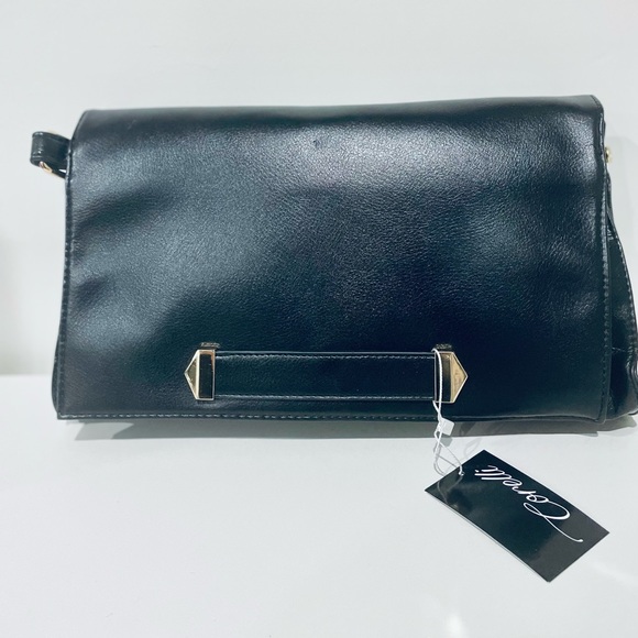 CORELLI | Black cute clutch with gold detail and long leather removable strap - Picture 5 of 8